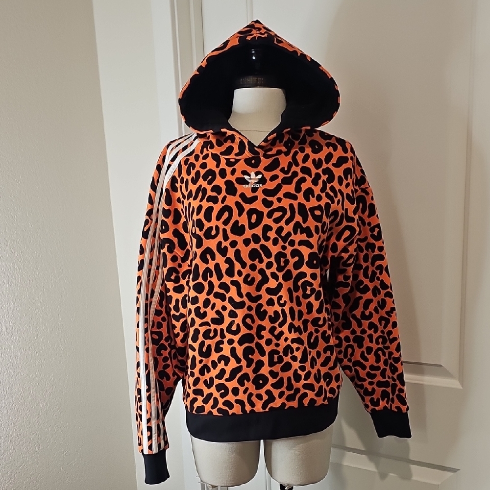adidas Orange and Black Leopard-Print Hooded Sweatshirt